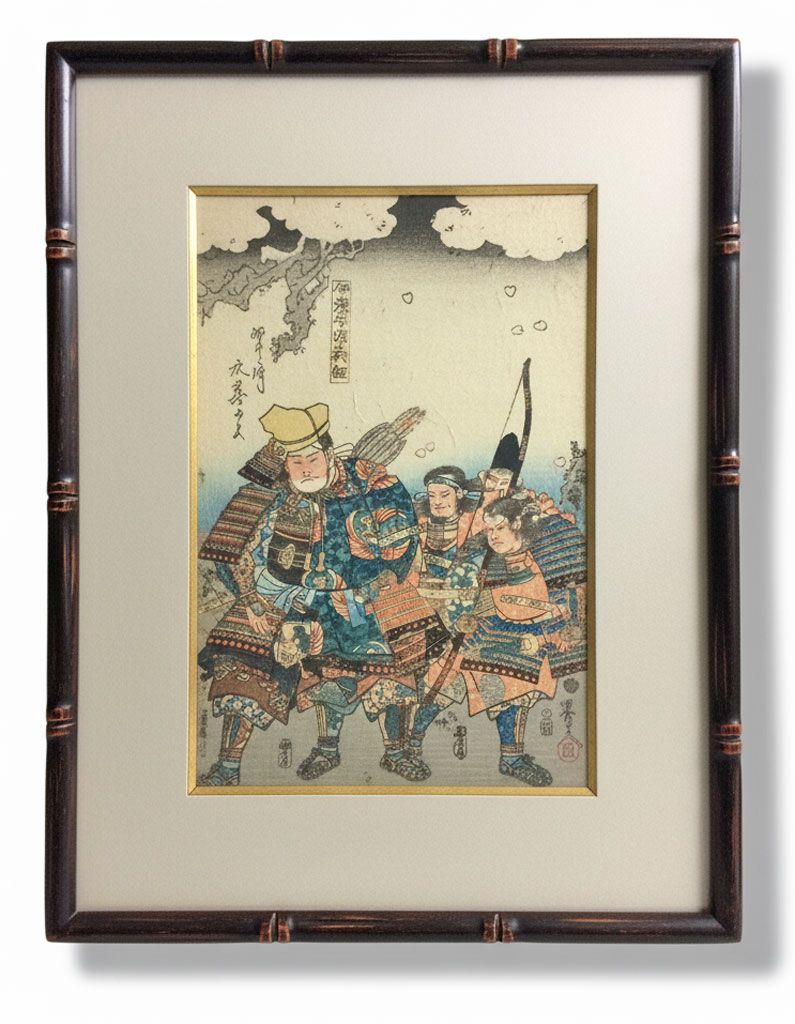 Jonc 2 Sculpté bambou noir usé sur assiette brique